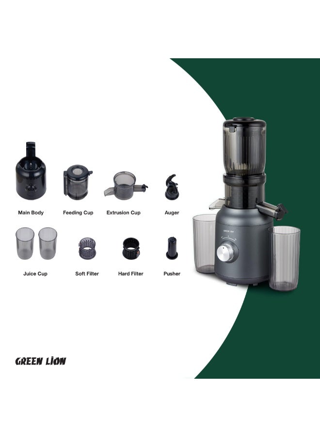 جرين ليون عصارة بطيئة، محرك نحاسي نقي 250 واط، فتحة واسعة، إنتاجية عالية للعصير، فصل تلقائي للرواسب والعصير، عصارة بطيئة للخضراوات والفواكه، عصارة منخفضة الضوضاء، إنتاجية عصير عالية تصل إلى 99% - أسود - Image 4